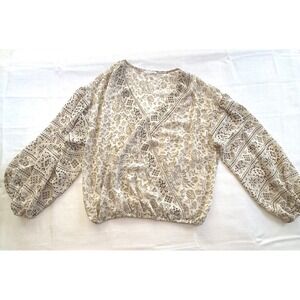 Blu Pepper Floral Print V Neck Bishop Sleeve Cropped Blouse Womens Size S